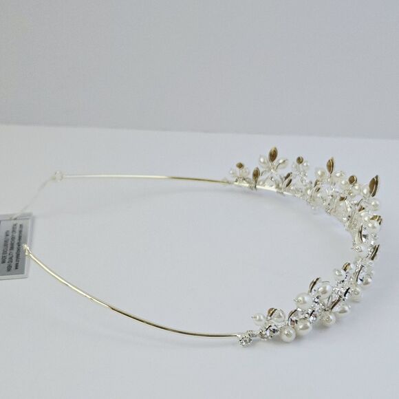 David\'s Bridal Swarovski Crystal Cultured Pearl Silver Wedding Tiara Headpiece main image 11